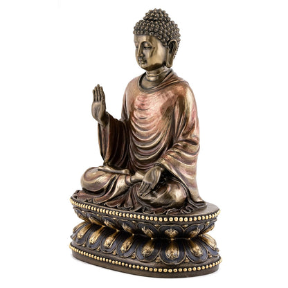 Big Sitting Gautam Buddha Idol Plain Dress On Base-Height-9 Inches-Resin-Metallic