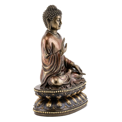 Big Sitting Gautam Buddha Idol Plain Dress On Base-Height-9 Inches-Resin-Metallic