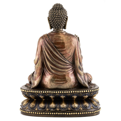 Big Sitting Gautam Buddha Idol Plain Dress On Base-Height-9 Inches-Resin-Metallic