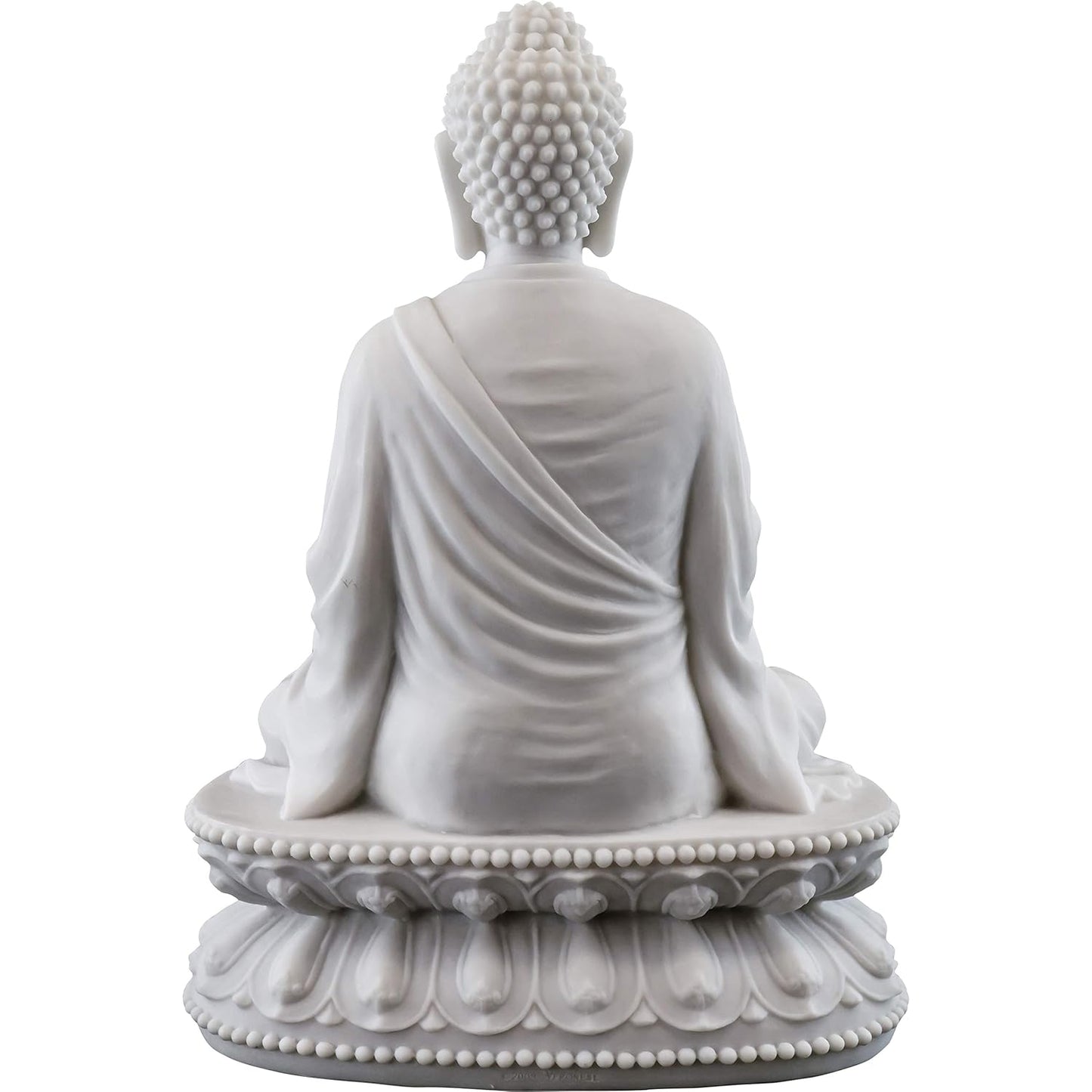 Big Sitting Gautam Buddha Idol Plain Dress On Base-Height-9 Inches-Resin-White