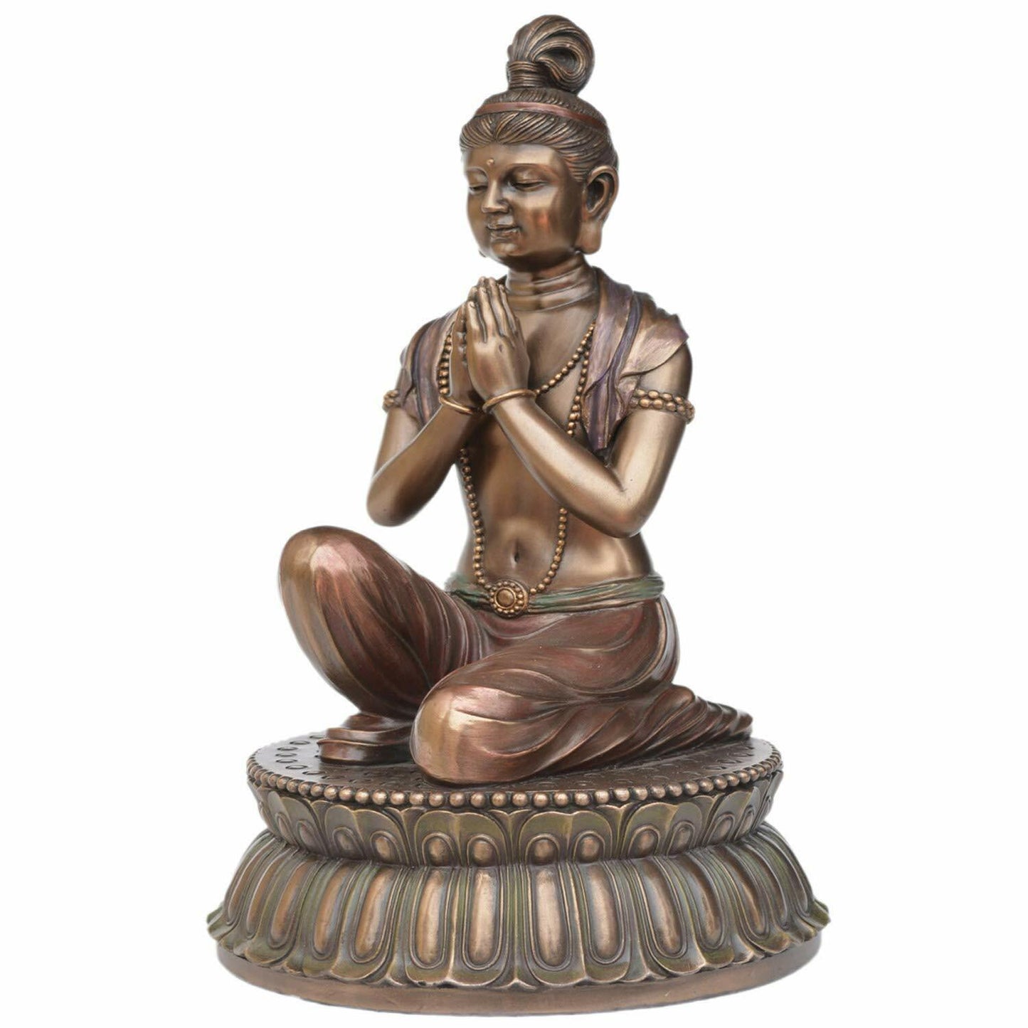 Large Bending Buddha On Round Stage With Folded Hands-Height-10 Inches