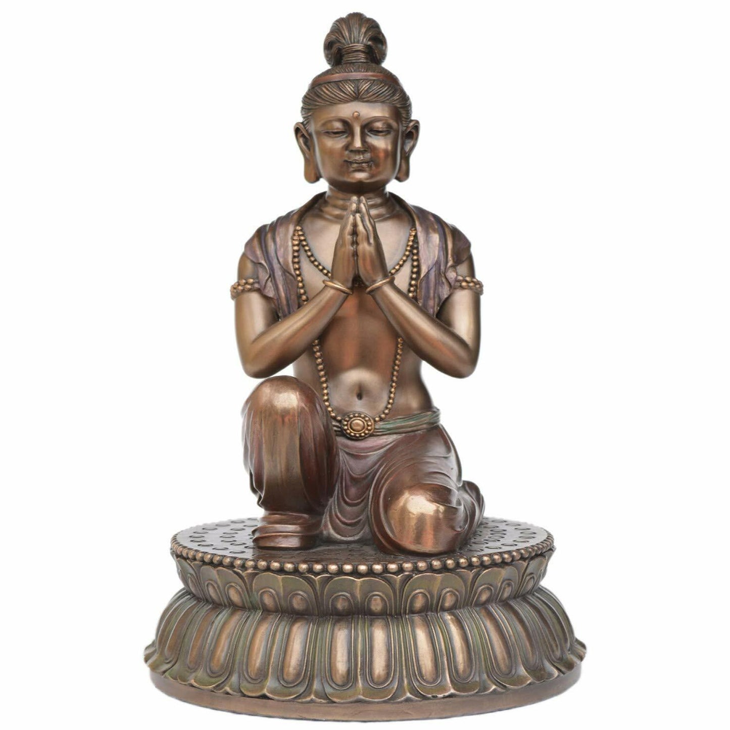 Large Bending Buddha On Round Stage With Folded Hands-Height-10 Inches