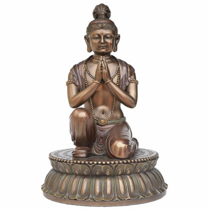 Large Bending Buddha On Round Stage With Folded Hands-Height-10 Inches