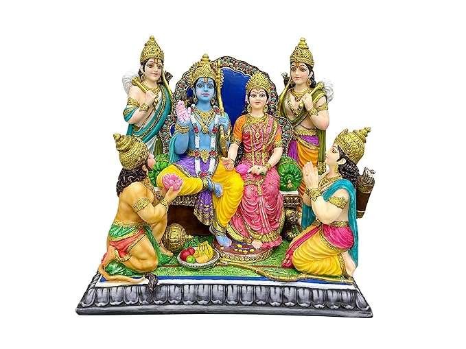 Hand Carved Ram Darbar Murti/Statue/Idol,Ram Sita Laxman Hanuman Bharat Shatrughan Height-13.5 Inches,Material-Resin( Multicolour)