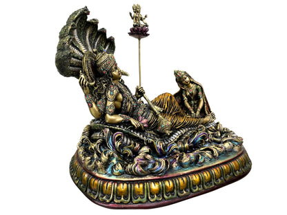 Sitting Laxmi Narayan Vishnu Idol With Brahma-Metallic-Resin-Height-10 Inches