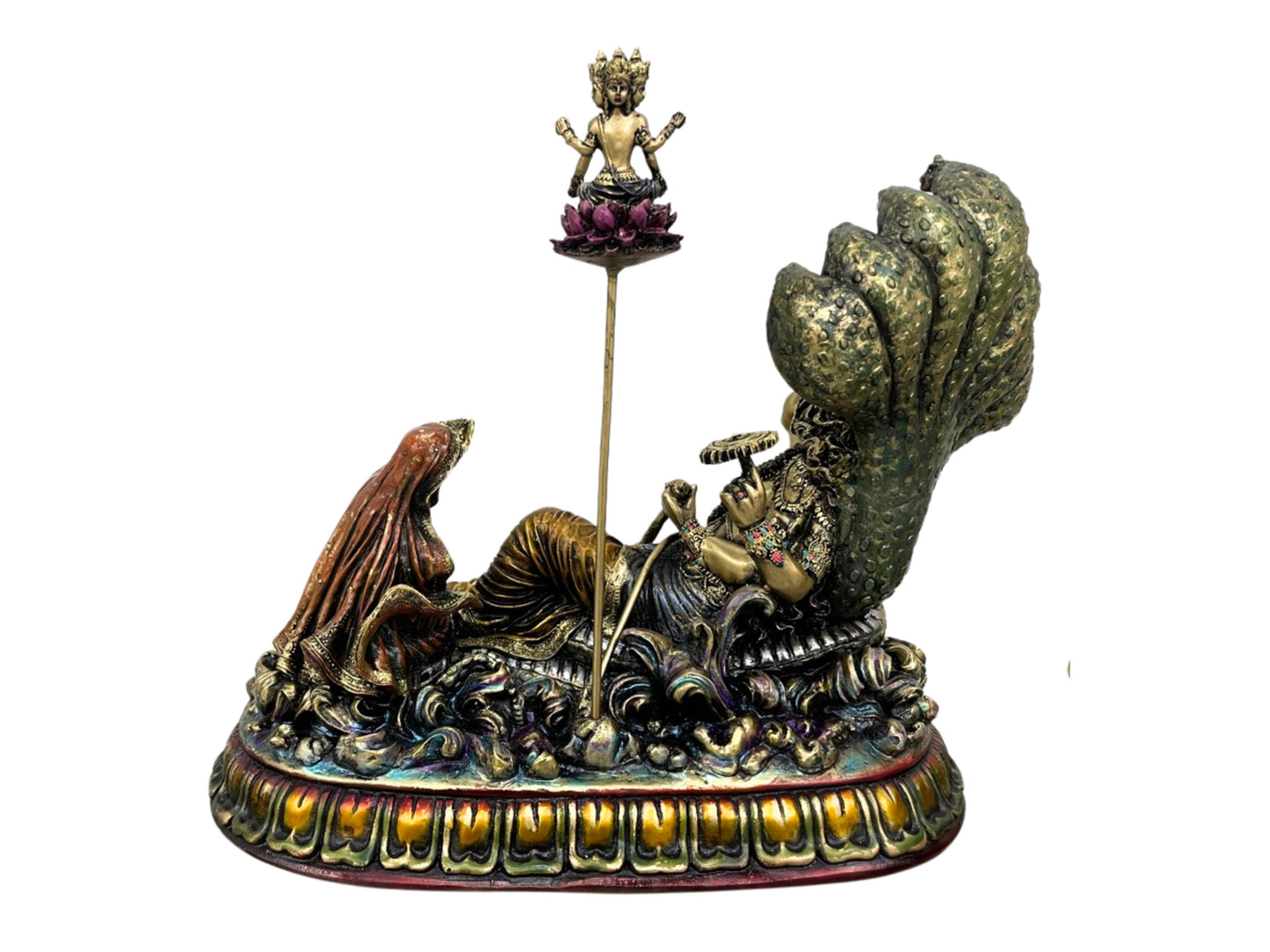 Sitting Laxmi Narayan Vishnu Idol With Brahma-Metallic-Resin-Height-10 Inches