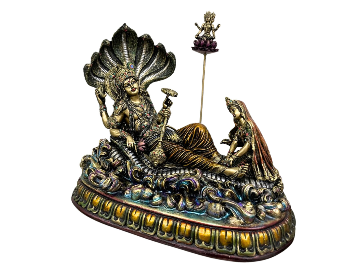 Sitting Laxmi Narayan Vishnu Idol With Brahma-Metallic-Resin-Height-10 Inches