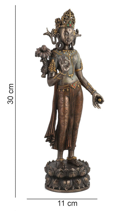 Standing Tara Devi Idol-Buddhism-Buddha Idol-Resin-Height-12 Inches