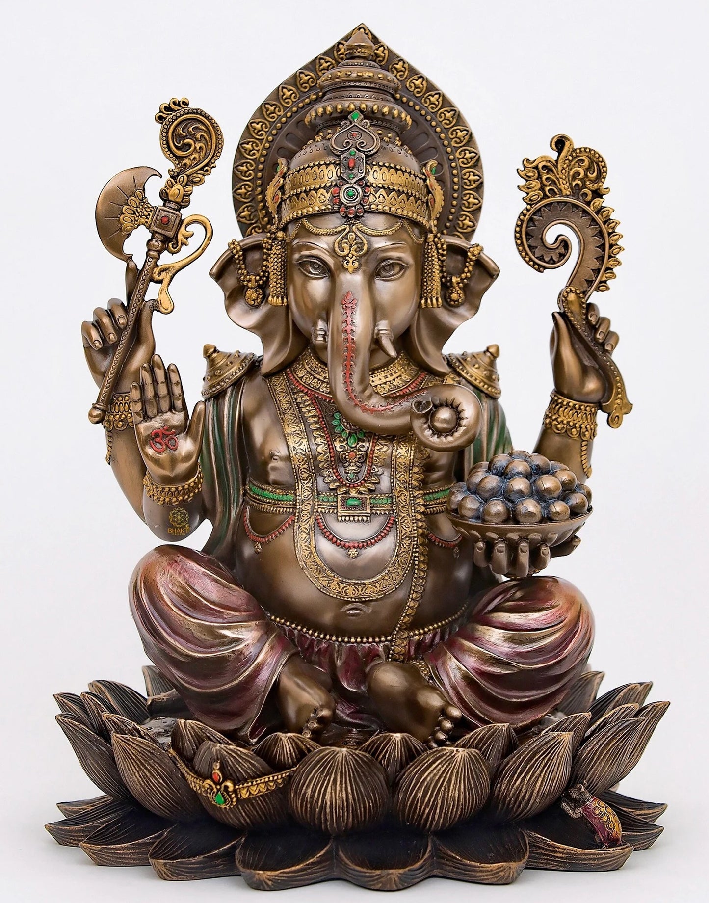Ganesh Ji Idol Sitting On Lotus-Height-10 Inches-Resin-Metallic-Ganpati