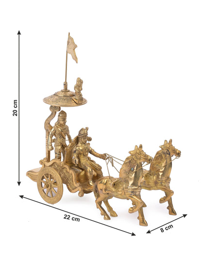 Mahabharat Geeta Upadesh Rath-Brass-2 Horses-Arjun and Krishna Idol-Length-9 Inches