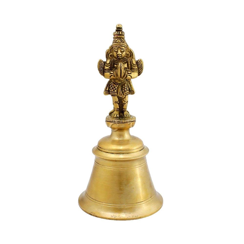 Brass Hand Bell For Puja-Garud Idol-Bell For Temple-Height-6 Inches