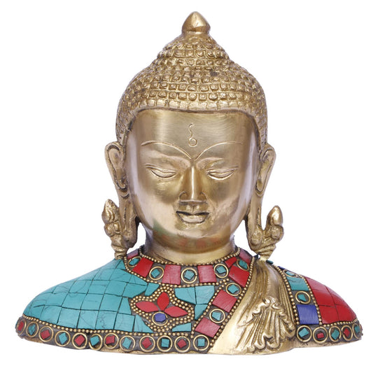 Buddha Bust Style-Height-8 Inches-Brass-Inlay Work-Home D�cor