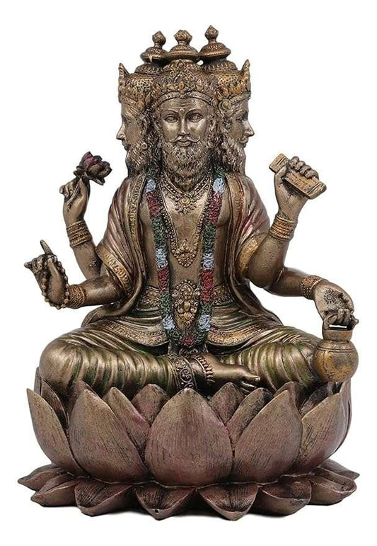 Brahma Dev Idol-Four Faced Figurine-Statue for Temple and Home Decor-Height-8 Inches