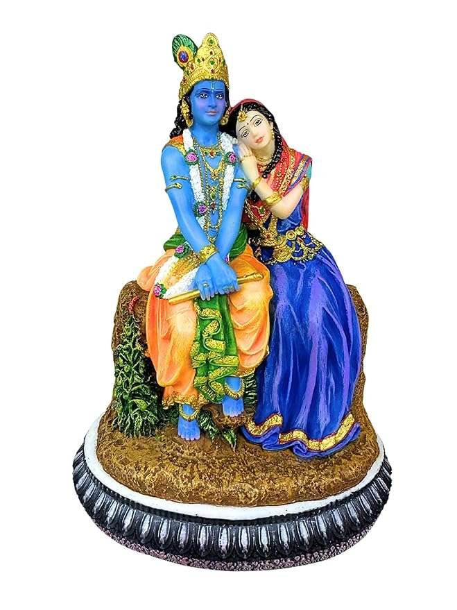 Beautiful Radha Krishna On Rocks-Height-6.75 Inches-Multicoloured Finish-Resin