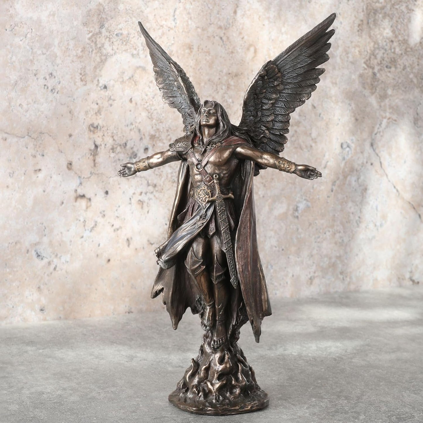 Standing Greek Warrior With Open Wings and Arms-Height-11 Inches-Greek Mythology Statue-Resin