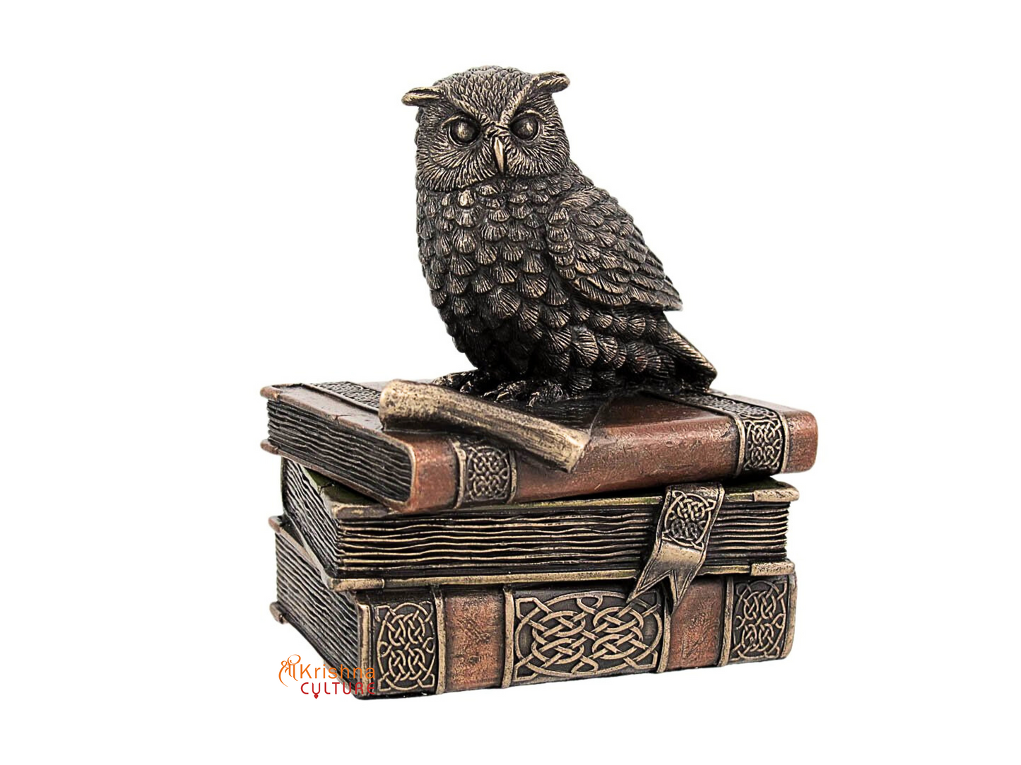 Wise Old Owl Trinket Jewellery Box-Metallic Finish-Resin-Height-4.5 Inches