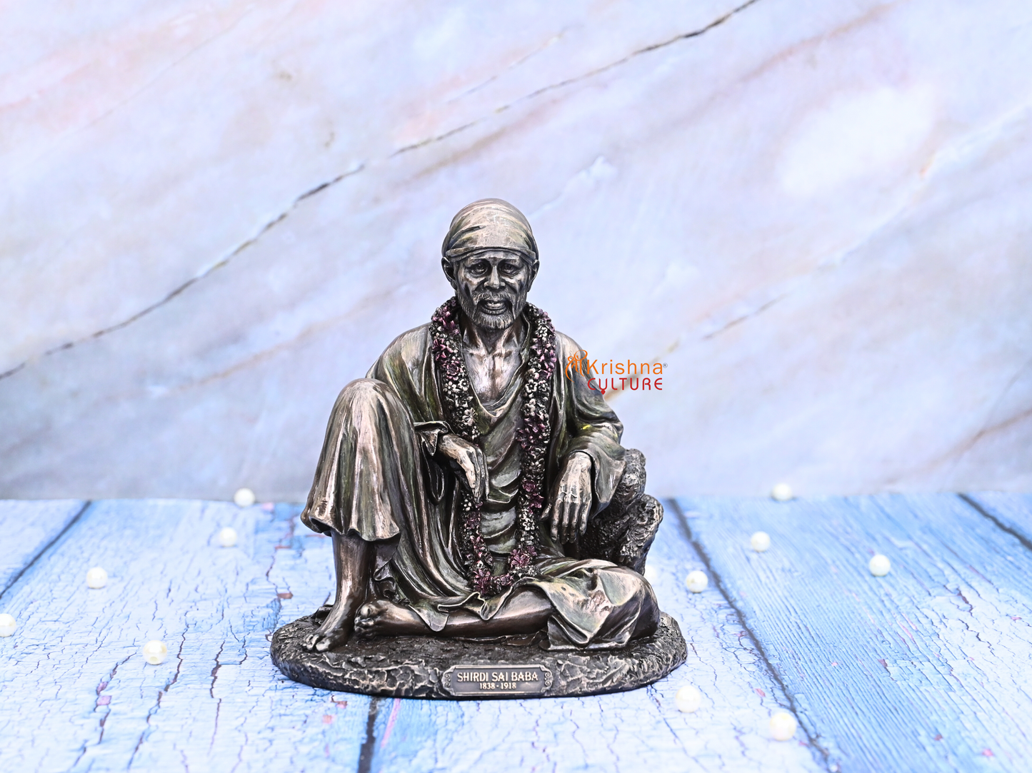 Sitting Sai Baba Idol-Height-4 Inches-Metallic-Resin