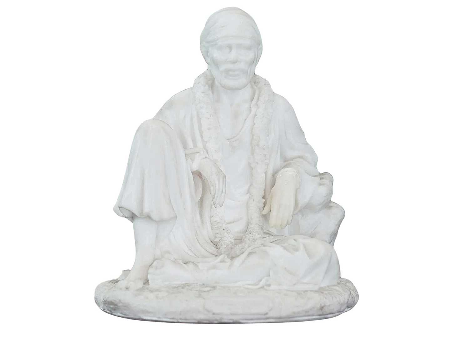 Sitting Sai Baba Idol-Height-4 Inches-Marble White Finish-Resin