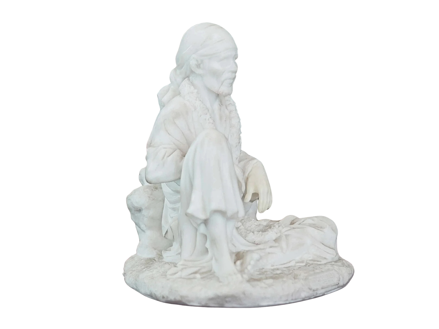 Sitting Sai Baba Idol-Height-4 Inches-Marble White Finish-Resin