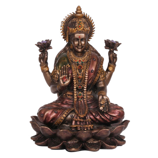 Ganesh Idol Sitting on Lotus-Height-4 Inches-Metallic-Resin-Ganpati Murti
