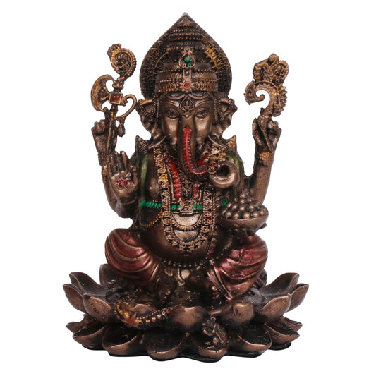 Laxmi Idol Sitting on Lotus-Height-4 Inches-Metallic-Resin-Lakshmi Murti