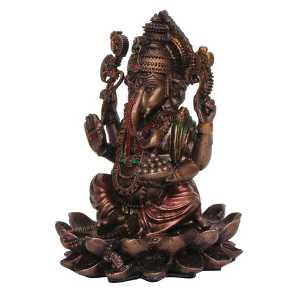 Laxmi Idol Sitting on Lotus-Height-4 Inches-Metallic-Resin-Lakshmi Murti