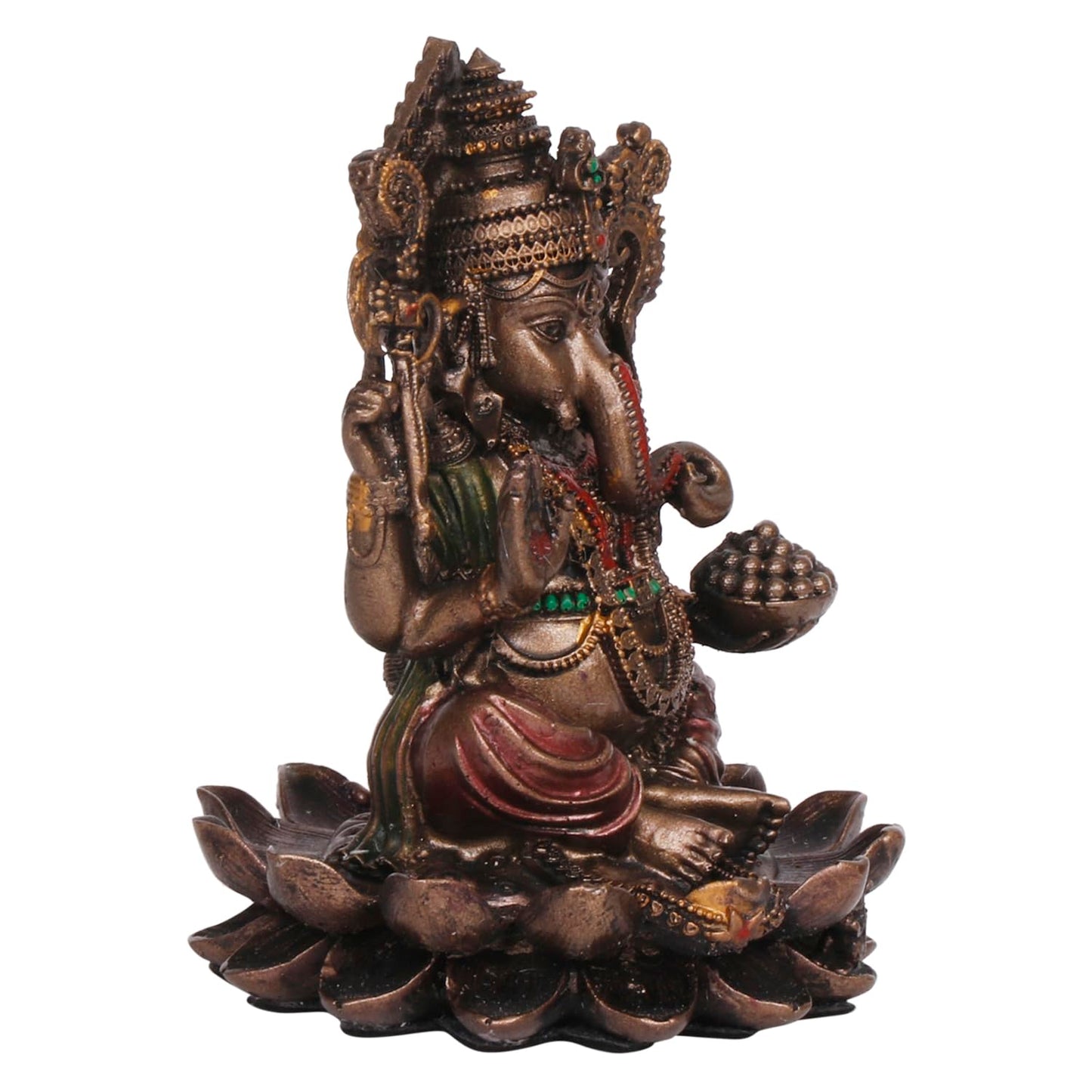 Laxmi Idol Sitting on Lotus-Height-4 Inches-Metallic-Resin-Lakshmi Murti