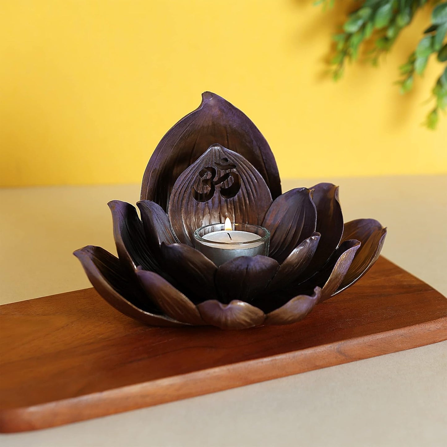 Om Tealight Candle & Incense Holder-Detachable-Om Reflection-Home D�cor and Temple-Length-6 Inches