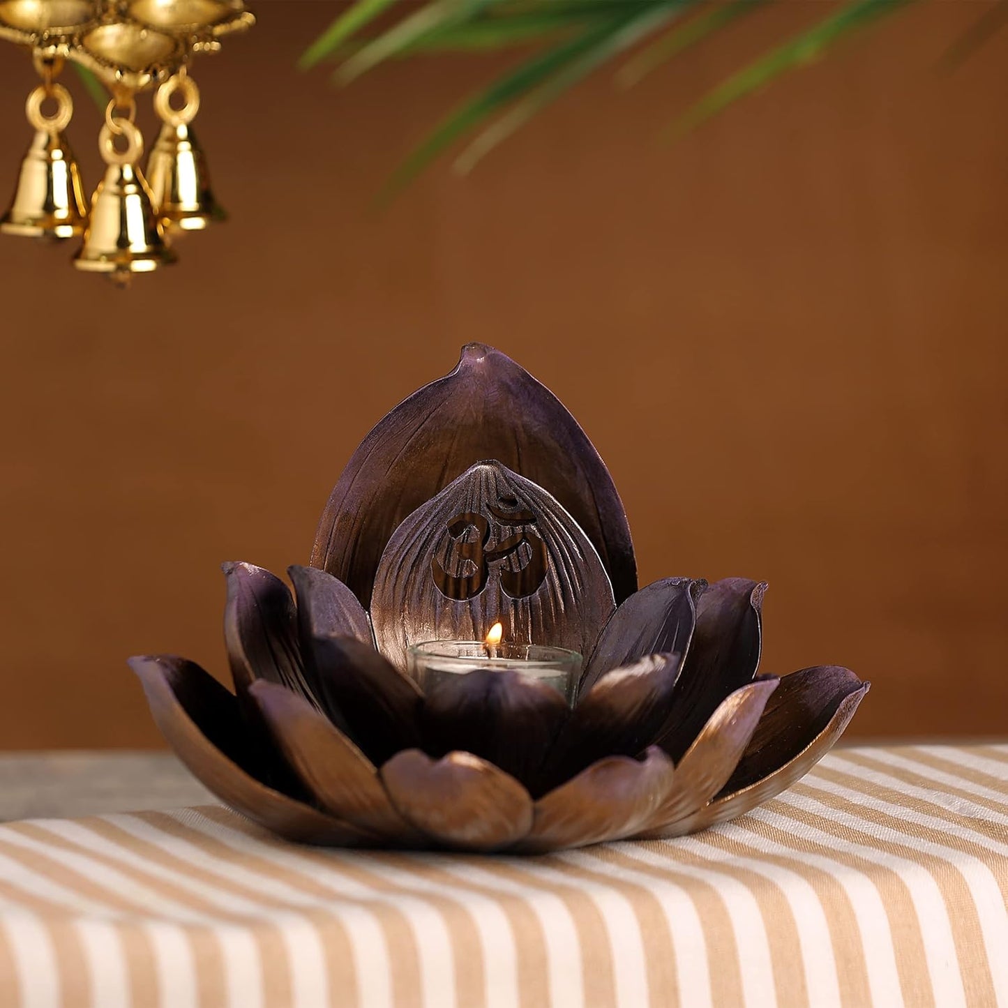 Om Tealight Candle & Incense Holder-Detachable-Om Reflection-Home D�cor and Temple-Length-6 Inches