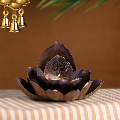 Om Tealight Candle & Incense Holder-Detachable-Om Reflection-Home D�cor and Temple-Length-6 Inches