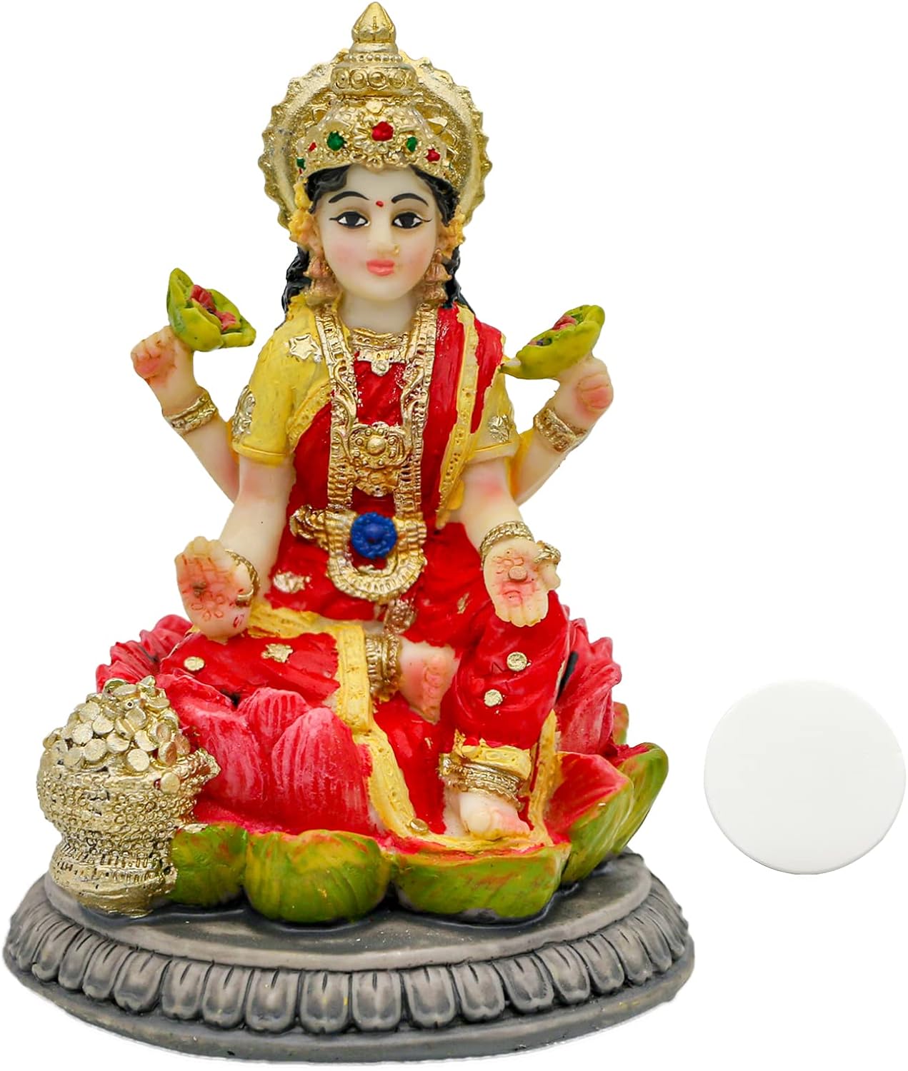 Medium Sitting Laxmi Idol On Lotus-Height-4 Inches-Multicoloured-Resin