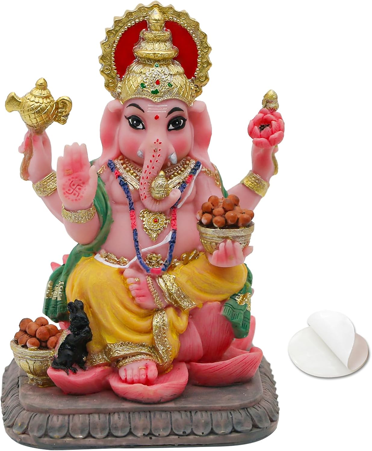 Medium Sitting Ganesh Idol On Lotus-Height-4 Inches-Multicoloured-Resin