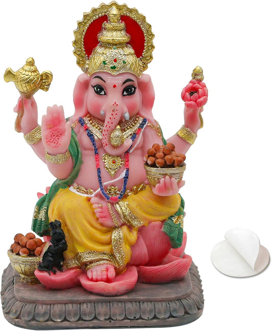 Medium Sitting Ganesh Idol On Lotus-Height-4 Inches-Multicoloured-Resin