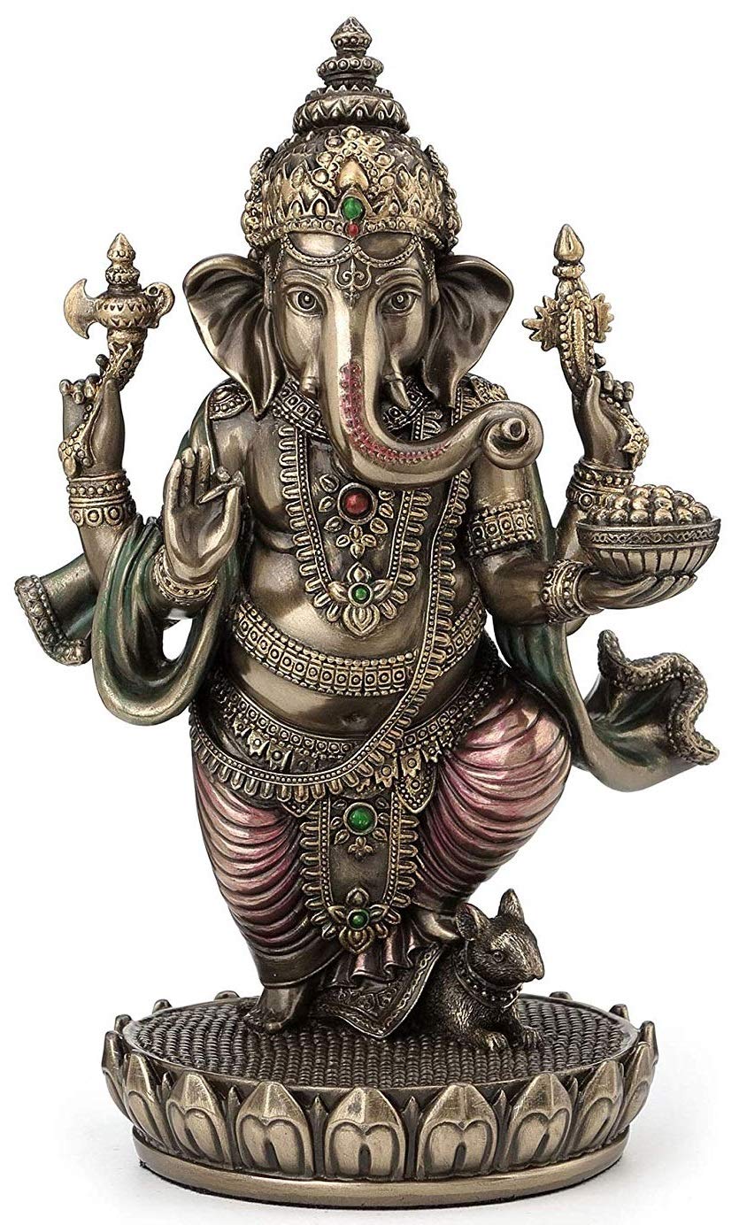 New Standing Ganesh Idol On Base-Height-5.5 Inches-Metallic Finish-Resin