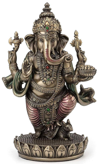New Standing Ganesh Idol On Base-Height-5.5 Inches-Metallic Finish-Resin