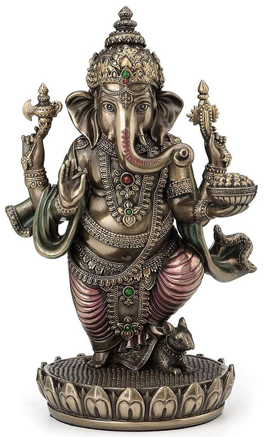 New Standing Ganesh Idol On Base-Height-5.5 Inches-Metallic Finish-Resin