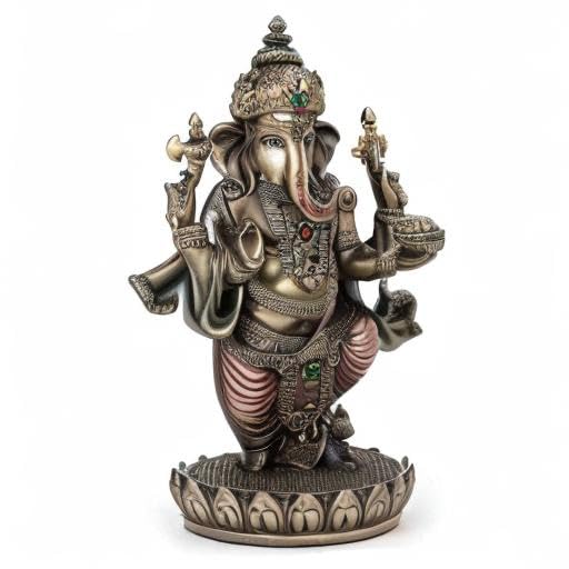 New Standing Ganesh Idol On Base-Height-5.5 Inches-Metallic Finish-Resin