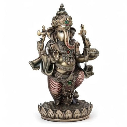 New Standing Ganesh Idol On Base-Height-5.5 Inches-Metallic Finish-Resin