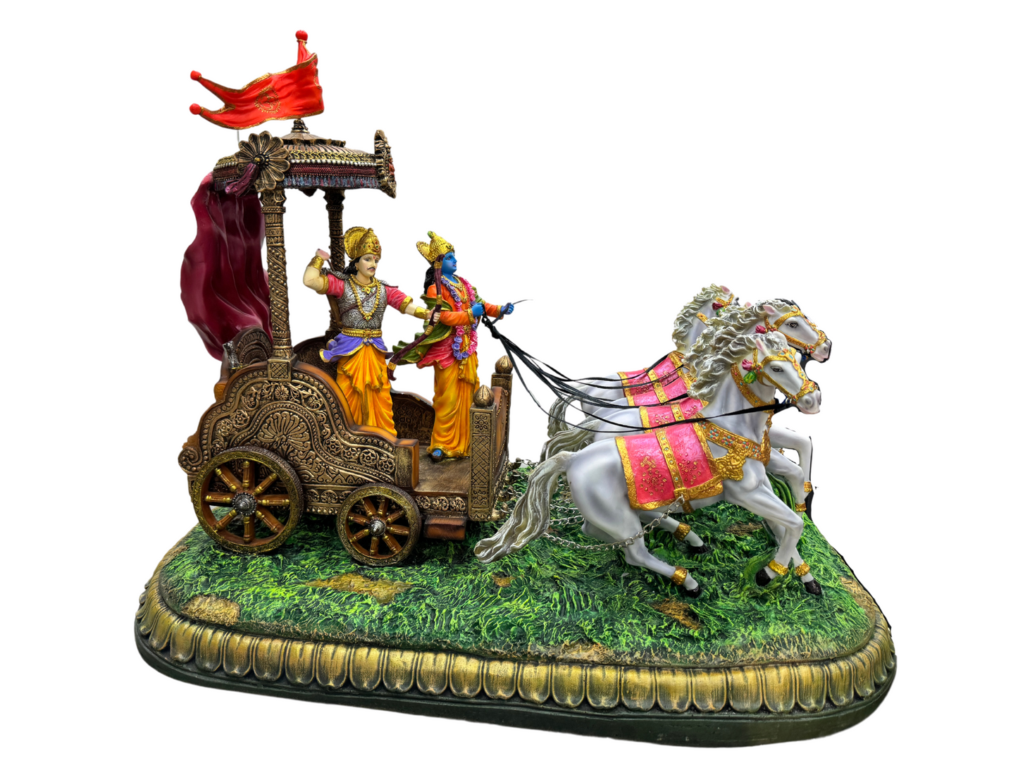 New Extra Large Geeta Rath With Krishna Idol and Arjuna Idol-Mahabharta Scene-Length-24 Inches