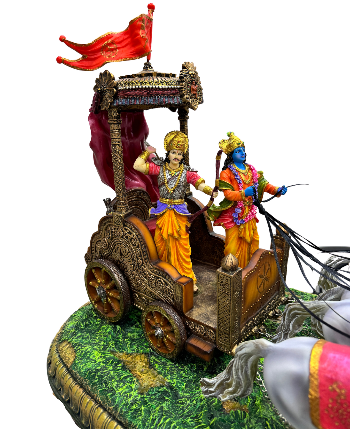 New Extra Large Geeta Rath With Krishna Idol and Arjuna Idol-Mahabharta Scene-Length-24 Inches