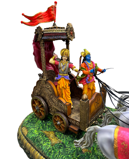 New Extra Large Geeta Rath With Krishna Idol and Arjuna Idol-Mahabharta Scene-Length-24 Inches