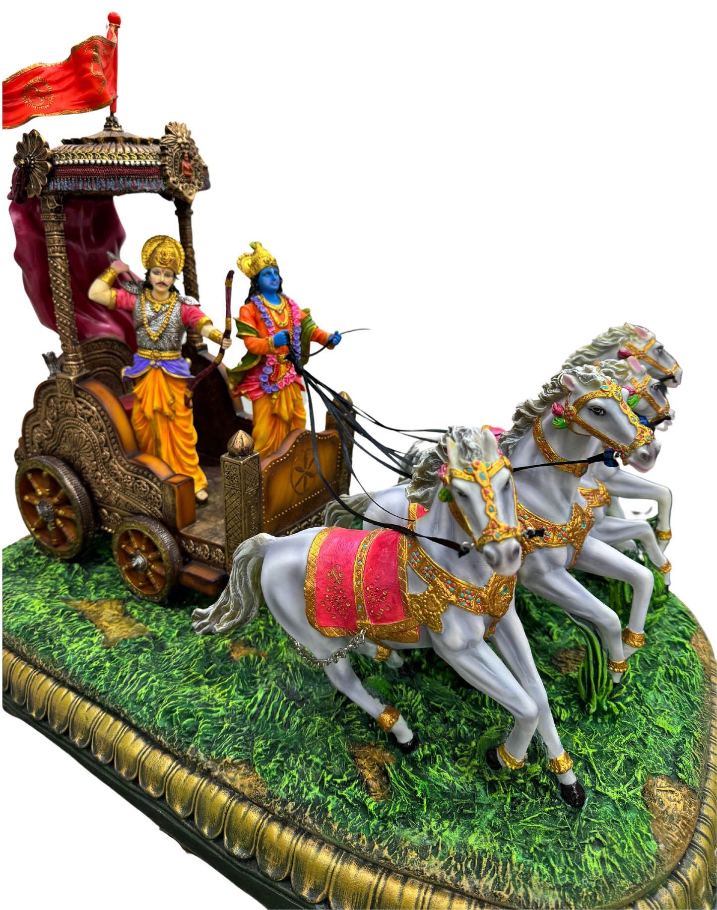 New Extra Large Geeta Rath With Krishna Idol and Arjuna Idol-Mahabharta Scene-Length-24 Inches