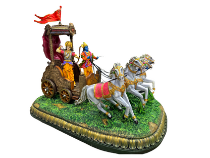 New Extra Large Geeta Rath With Krishna Idol and Arjuna Idol-Mahabharta Scene-Length-24 Inches