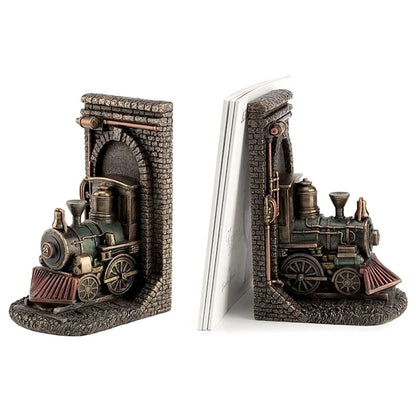Locomotive Book Ends-Resin-Metallic-Height-8 Inches-Resin