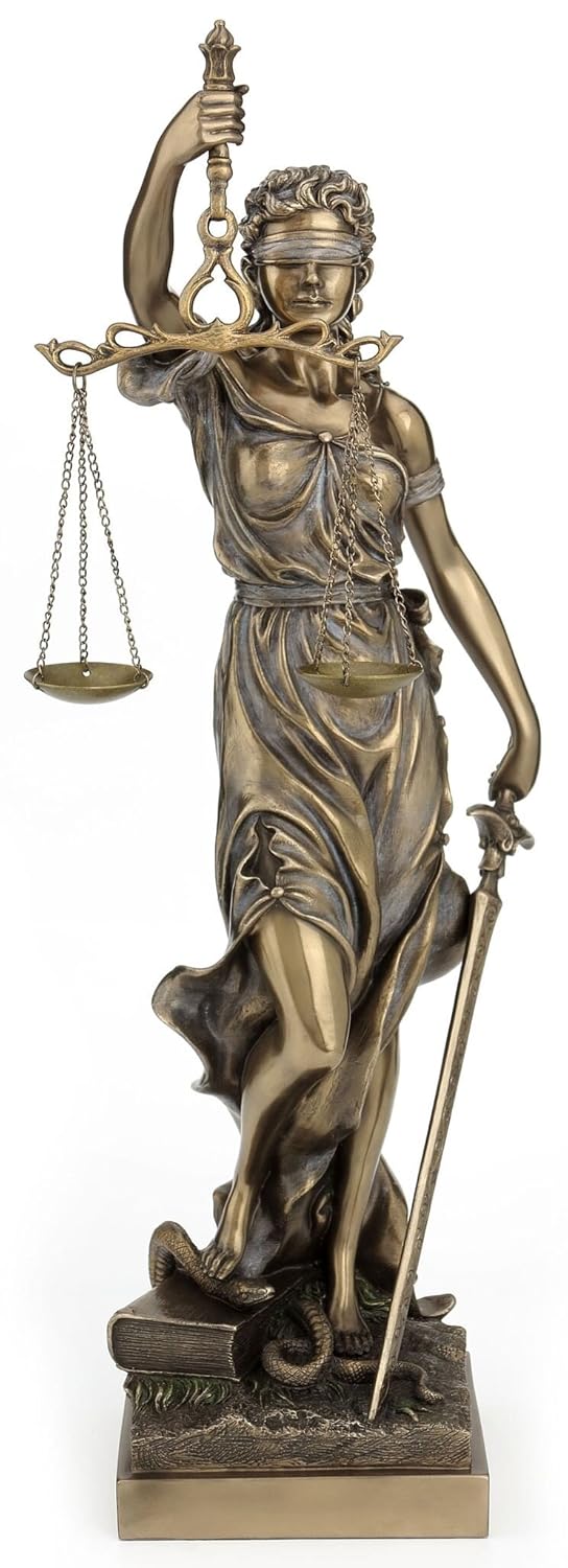Very Large Bronze Lady Justice Idol Holding Scales-Height-18.5 Inches-Justicia Statue