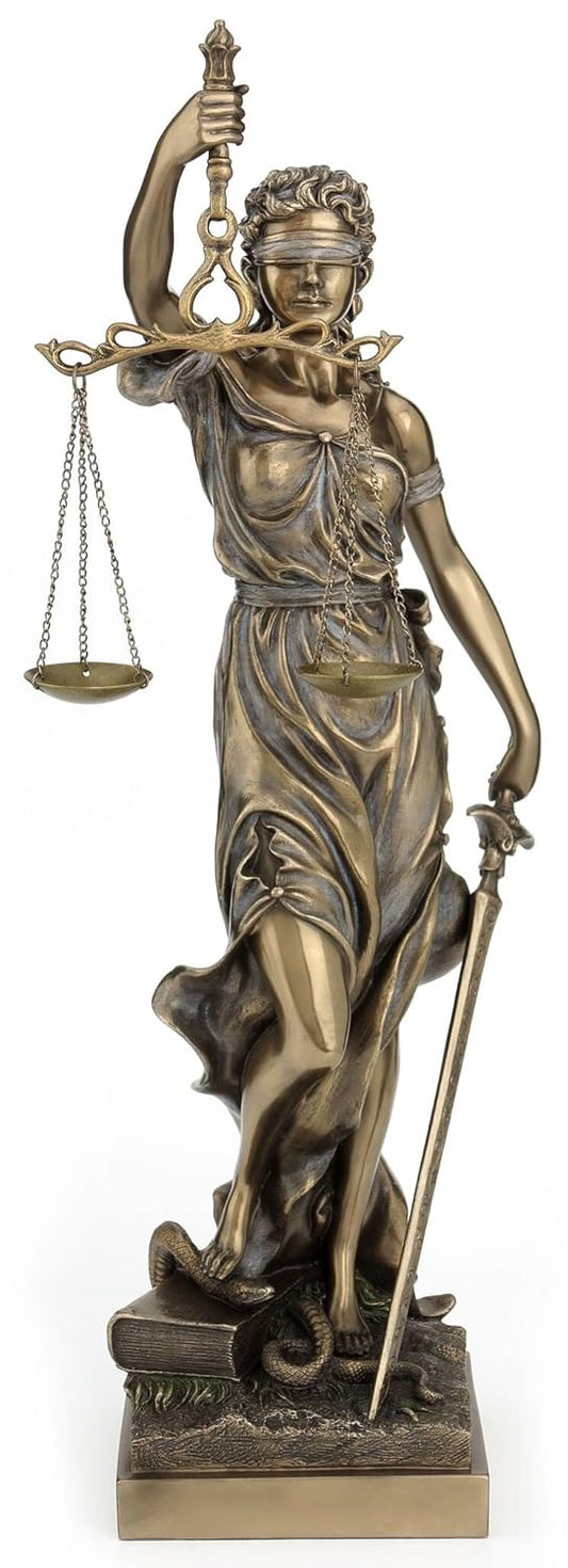 Very Large Bronze Lady Justice Idol Holding Scales-Height-18.5 Inches-Justicia Statue