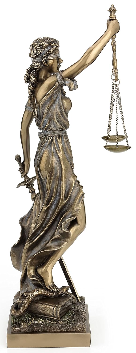 Very Large Bronze Lady Justice Idol Holding Scales-Height-18.5 Inches-Justicia Statue