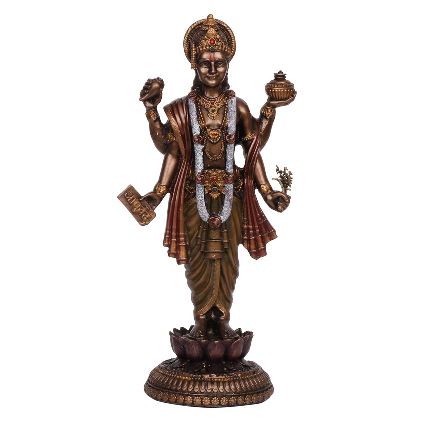 Dhanavantari Idol Of Ayurveda-Vishnu Avatar-Height-8 Inches-Resin-Metallic