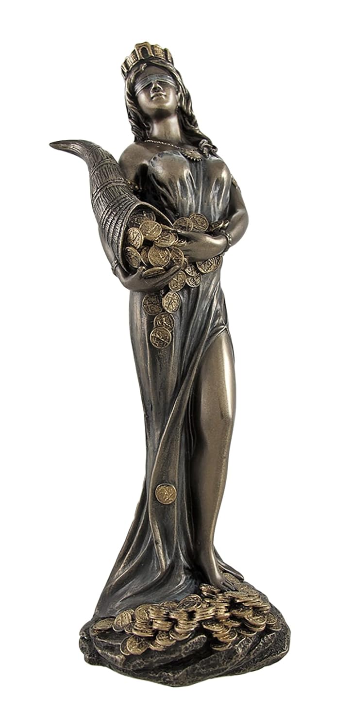 Roman Goddess Fortuna Idol-Good Fortune Idol-Height-8.2 inches-Resin-Metallic