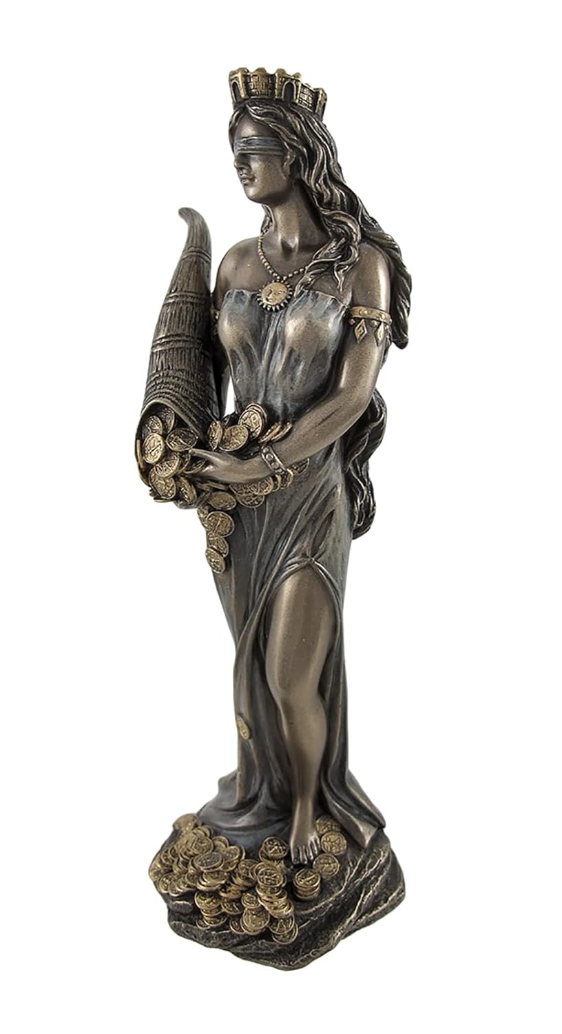 Roman Goddess Fortuna Idol-Good Fortune Idol-Height-8.2 inches-Resin-Metallic